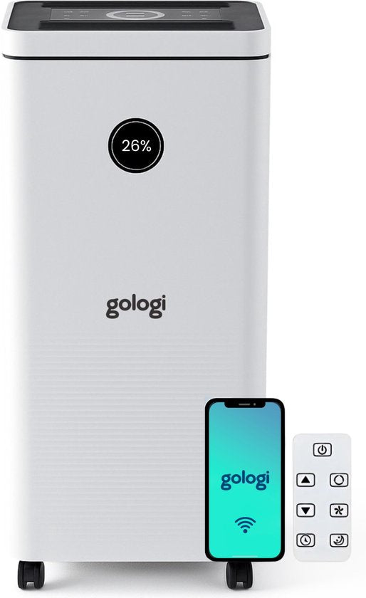 Gologi Luftentfeuchter mit App - Entfeuchtet bis zu 12L pro Tag - Wasch-Trocken-Funktion - Für Zuhause - Geeignet für Keller, Schlafzimmer, Badezimmer und Wohnzimmer - Luftentfeuchter - Feuchtigkeitsfresser gegen Schimmel - Weiß