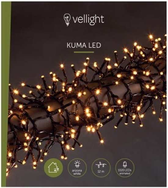 Kuma LED, Lichtgirlande, 12 m, 1020 LEDs, Arizona weiß, schwarzes Kabel, für den Innen- und Außenbereich, Modulator, 24 V