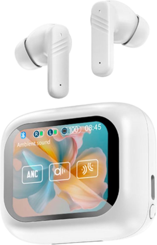SoundVibe® - Kabellose Ohrhörer mit Geräuschunterdrückung - Weiß - Bluetooth-Ohrhörer - Kopfhörer mit Geräuschunterdrückung - LX-10 Earpods mit Bildschirm - Funktioniert mit Apple und Android - Earpods USB C - Kabellose Ohrhörer - Drahtlose Ohrhörer