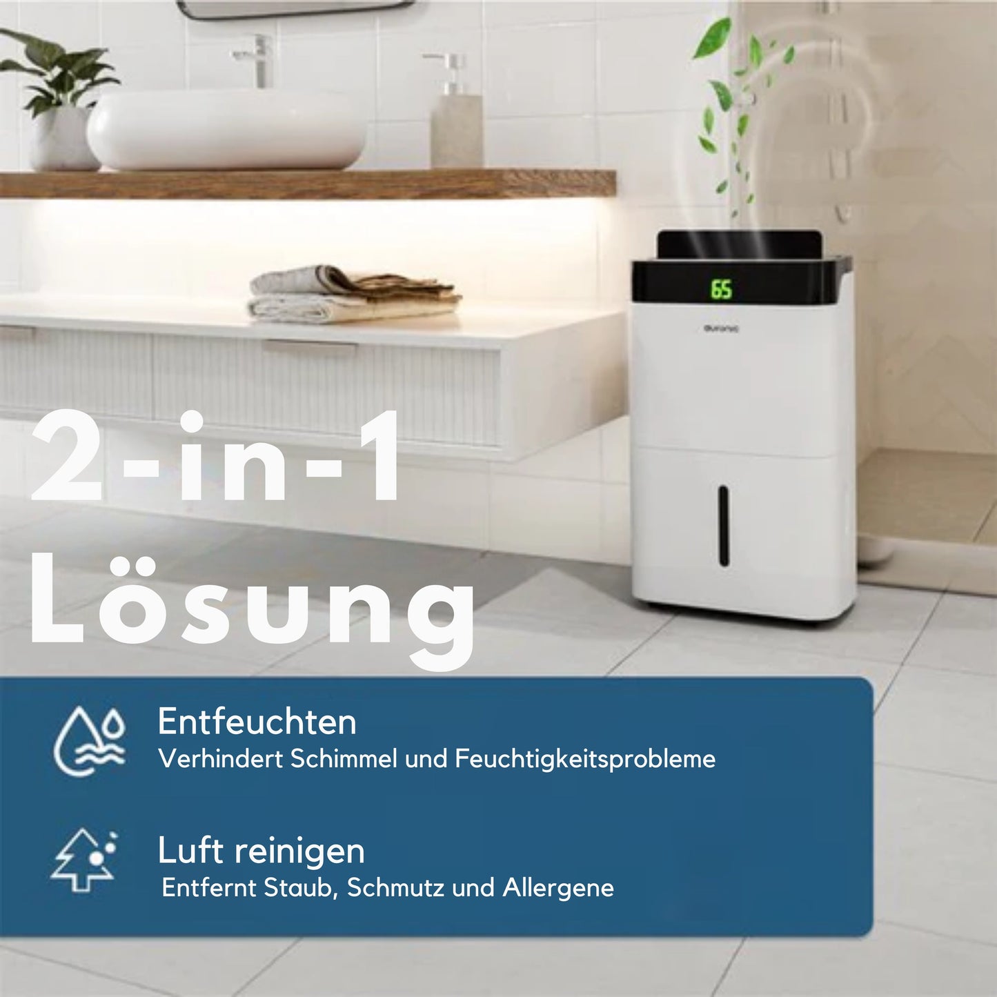 Auronic Luftentfeuchter und Luftreiniger - Better Plus Serie - Entfeuchtet 12L pro Tag - 5L Wassertank - Schlafzimmer, Badezimmer, Wohnzimmer und Büro - Weiß