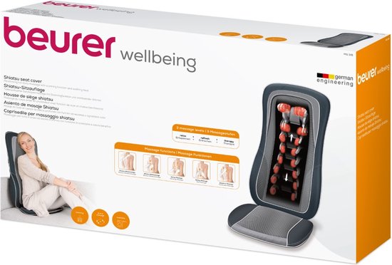 Beurer MG 315 Shiatsu Massagekissen - Massagesessel - Nacken und Rücken - Bodyscan - 3 Programme - 4 verstellbare Massageköpfe - Timer - Heizung