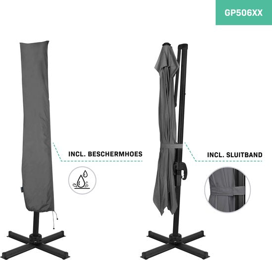 VONROC Premium Ampelschirm Pisogne - 300x300cm - Inkl. Kreuzfuß & Schutzhülle - Quadratischer Sonnenschirm - 360° drehbar - Neigbar - UV-beständiges Tuch - Grau
