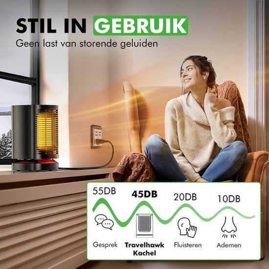 Travelhawk Elektroheizgerät - Keramikheizgerät - 3 Stufen - 950W Heizgerät - Elektroheizgerät mit LED-Anzeige - Rotierend - Schwarz