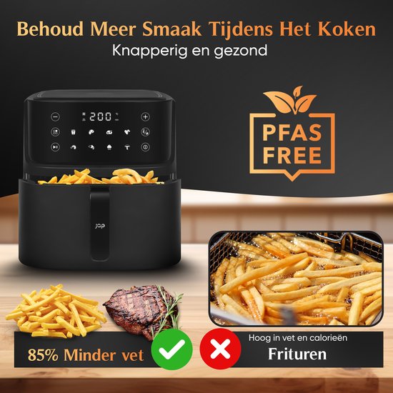 JAP Appliances Ascension - Airfryer XL - Heißluftfritteuse XXL - 2000W - 7,6L Kapazität - 60ºC bis 200ºC - Schwarz