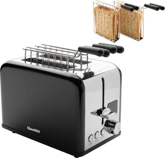 Qualitá® Toaster mit Clips für getoastete Sandwiches - Retro-Toaster - Sandwichhalter - Croque Monsieur Gerät - Edelstahl/Schwarz