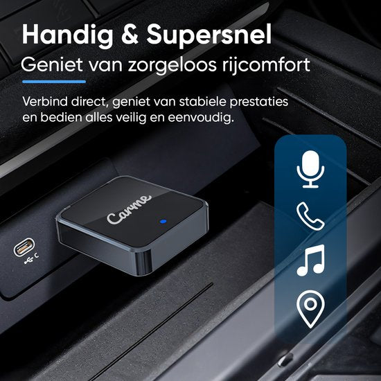CarMe Mini 2-in-1 CarPlay Dongle V2 - Drahtloses CarPlay & Android Auto - USB-A & USB-C - Android Auto Dongle - Schwarz