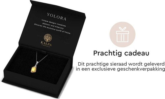 Yolora Damen-Halskette mit Tropfen-Anhänger und Kalpa Camaka Kristall - Farbe Silber - 18K Weißgold vergoldet - Geschenkverpackt
