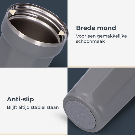 Castagnola Thermos Cup - Kaffeebecher To Go - Reisebecher für Kaffee und Tee - Teebecher - 380 ML - Edelstahl - Grau - Octagon