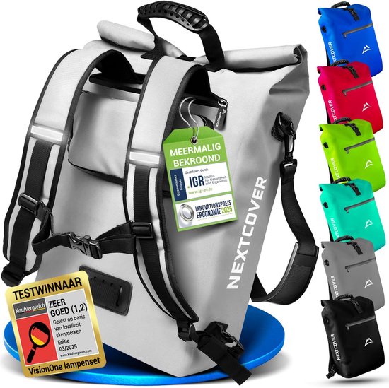 Nextcover 3in1 Fahrradtasche Single für Gepäckträger [PVC frei] | Wasserdichte Fahrradtasche, Rucksack und Umhängetasche 25L | Ideal für Laptop und Wocheneinkauf | Fahrradtasche Single | Fahrradtaschen