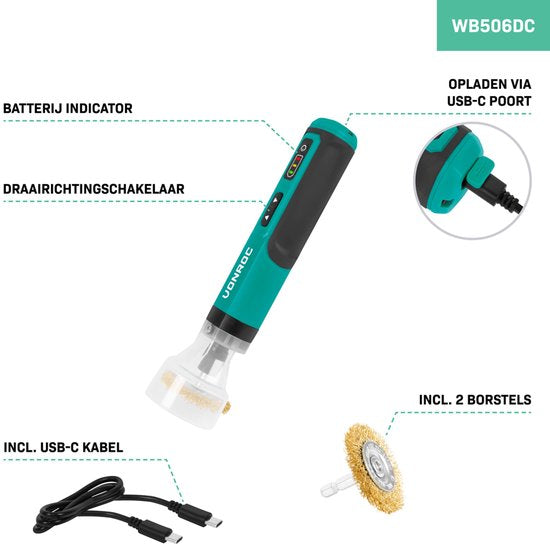 VONROC Elektrische Unkrautbürste - 4V - Inklusive USB-C Kabel