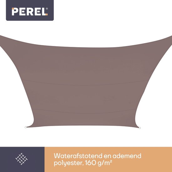 Perel Schattentuch, wasserabweisend, 5 x 5 m, 160 g/m², Polyester, quadratisch, taupe
