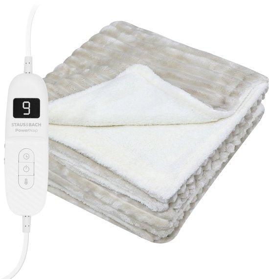 STAUS&BACH Heizdecke 3XL - 2-Personen-Oberdecke - Doppelseitige Fleece Sherpa Wärmedecke - Beige - 180x160 cm PowerNap