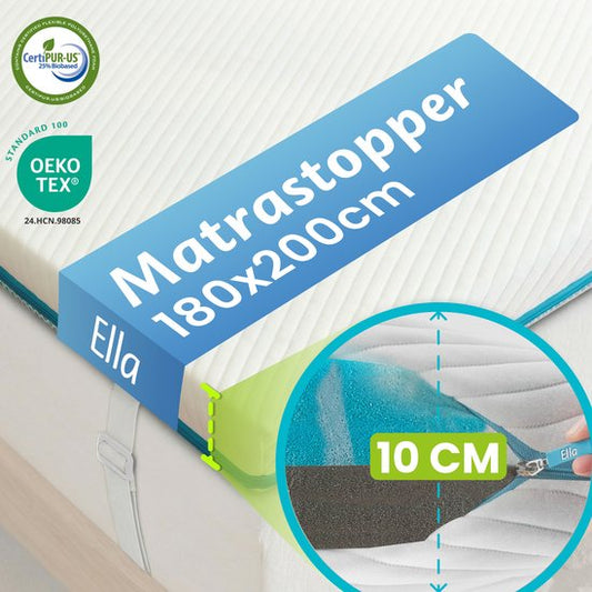 Ella Ergo Topper 180x200 cm - 10 cm dicke Matratzenauflage Matratze - Matratzenauflage Gel Infused Memory Foam & Aircell Foam - Medium Firmness