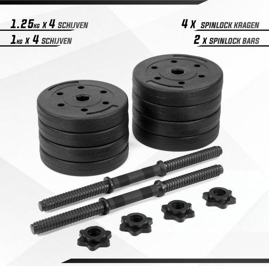 Fitby Hanteln 10 kg - Hantelset - Verstellbare Hanteln - Fitness - Kurzhantelset - Hantelset