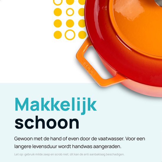 MOA Gusseisen-Kasserolle - 7,2L - Für alle Wärmequellen inkl. Induktion - Mit Deckel - Ø 30cm - Antihaftbeschichtung - Orange