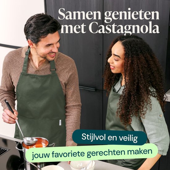 Castagnola Küchenschürze - Wasser- und schmutzabweisend - Professionelle Kochschürze - Schürze für Frauen und Männer - Catering-Schürze - Unisex - Verstellbare Schnalle - Extra große Fächer - Grün
