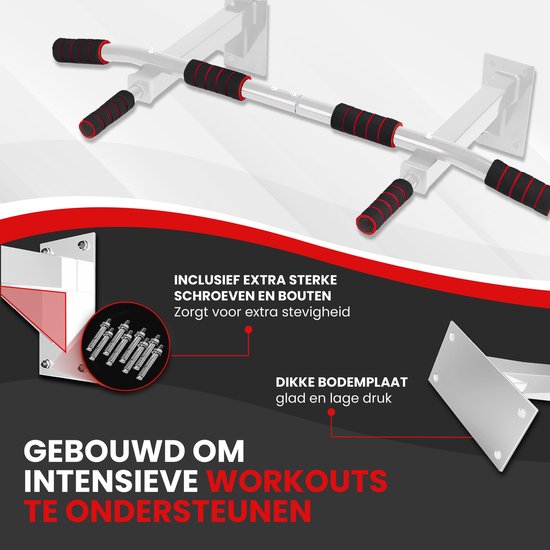 TTD® Premium Klimmzugstange - Klimmzugstation - Wandklimmzugstange - Dip Station - Dip Bars - Home Sports - Home Fitness - Hochwertige Materialien - Extra stabile Befestigungsteile - Heimtraining - Weiß/Rot
