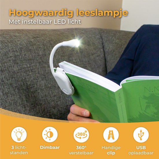 Nuvance - Leselicht - Klemmleselicht - Dimmbar - 3 Stufen - Leselicht für Buch - Wiederaufladbar USB C - 24 Stunden Lesevergnügen - Klemmlicht - für Kind & Erwachsene - Klemmlicht - Weiß