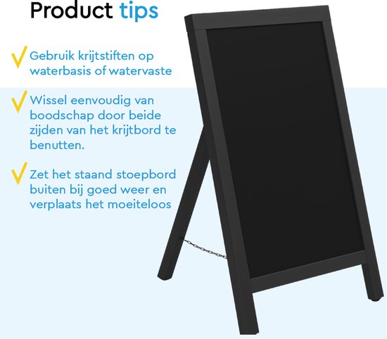 BRASQ Kreidetafel Schwarz - 55x 85 CM - Kreidetafel - Werbeschild - Bürgersteigschild - Einseitig - für Innen und Außen - Gastgewerbe