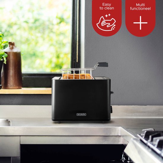 Bourgini Tosti-Toaster mit Bagel-Funktion – Toaster mit Toastklammern – Schwarz – matte Oberfläche – extra breiter Schlitz für 2 Tostis