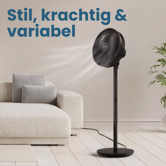 Auronic Stativventilator - Standventilator - höhenverstellbar - drehbar - flüsterleise - 3 Geschwindigkeiten - leiser Ventilator - schwarz