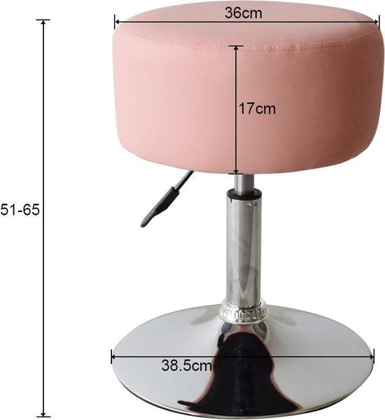 VDD Hocker - Retro Vintage - Industrial - Schminktisch - Hocker Stuhl - Verstellbare Höhe bis zu 65 cm - Pink