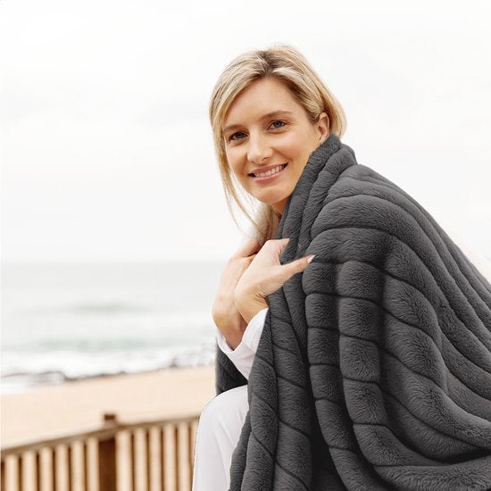 Auronic Electric Blanket - 160 x 120cm - Heizdecke - 1 Person - 3 Heizstufen - Plüsch - Heizdecke - Anthrazit