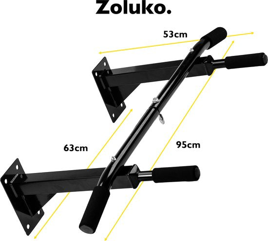 Zoluko Professional Klimmzugstange Wandhalterung - 150kg Belastbarkeit - Inkl. E-Book - Einfache Montage - Klimmzugstange Fitness - Klimmzugstation für den Heimsport - Klimmzugstange - Schwarz