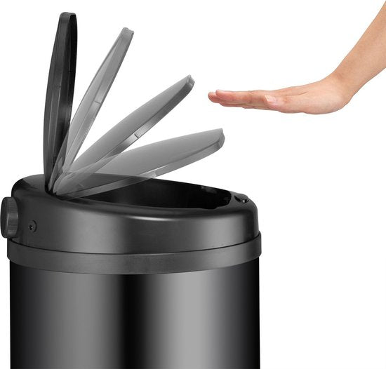 Juskys - Sensor-Mülleimer rund - 40 l & Ø 31 x 68 cm - Ausgestattet mit Automatik-Deckel und Klemmring - Für die hygienische Abfallentsorgung in der Küche - Schwarz pulverbeschichteter Stahl