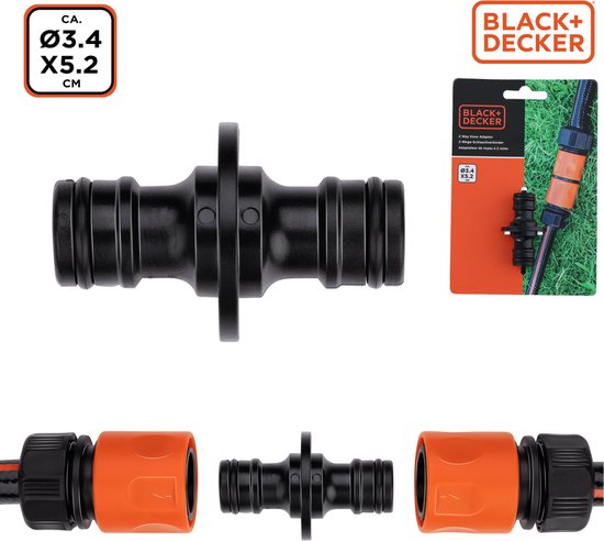 BLACK+DECKER Verbindungs-Gartenschlauch - ⌀ 3.2 x 5.2 CM - 2 Schläuche verbinden - Schwarz