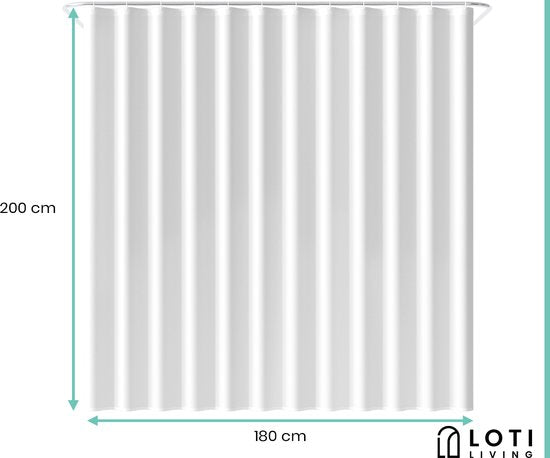 Loti Living Duschvorhang Anti-Schimmel - Weiß - Inklusive Ringe - Wasserdicht - Polyester - Duschvorhang 180x200 cm