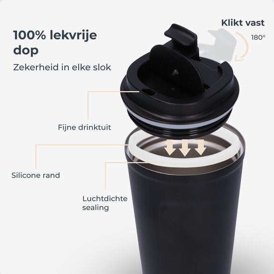 Castagnola Thermosbecher - Kaffeebecher To Go - Reisebecher für Kaffee und Tee - Teebecher - 380 ML - Edelstahl - Schwarz