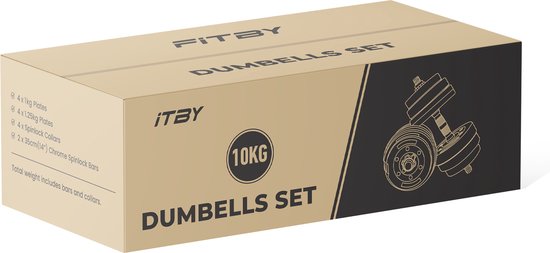 Fitby Hanteln 10 kg - Hantelset - Verstellbare Hanteln - Fitness - Kurzhantelset - Hantelset