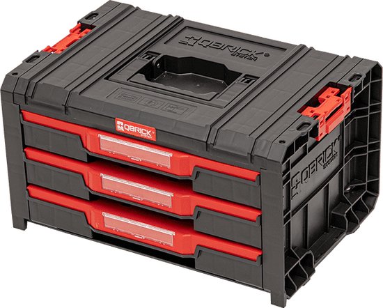 Qbrick System - PRO Drawer 3 Toolbox 2.0 Expert - 450 x 310 x 244 mm - Schwarzer PP-Kunststoff - Modularer Werkzeugkasten mit 3 Schubladen - Ultimative Werkstattorganisation