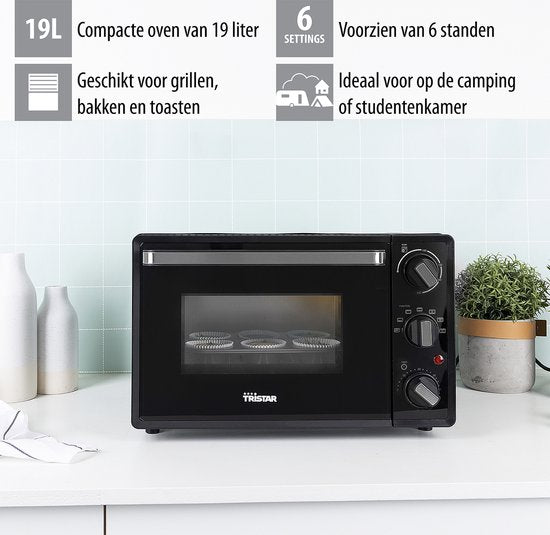 Tristar OV-3622 - Backofen 800W - 19 Liter - Freistehender Camping-Backofen - 90 ⁰C - 230 ⁰C