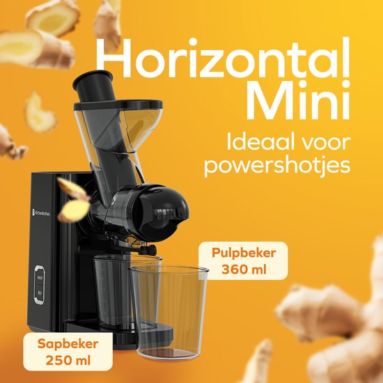 KitchenBrothers Slowjuicer - Mini-Entsafter - Gemüse- und Obstpresse - 40 mm und 50 mm Einfüllöffnung - 400 ml - Schwarz