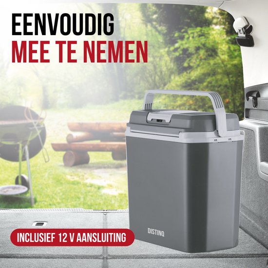 DistinQ Elektrische Kühlbox für Auto und Camping - Kühlbox elektrisch mit Heizfunktion - 12v 230 Volt - 20L - Grau