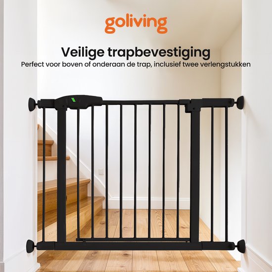 Goliving Treppengitter ohne Bohren - 2 Stück - 75 bis 103 cm - Klemmhalterung - Klemmmodell - Erweiterbar - Metall - Kindergitter - Hundegitter - Schwarz