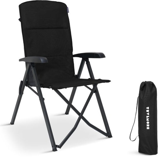 TRVLMORE Luxus-Campingstuhl - klappbar - 150KG Tragfähigkeit - inkl. Tragetasche - Klappstuhl - Campingstuhl - Klappstuhl - Schwarz