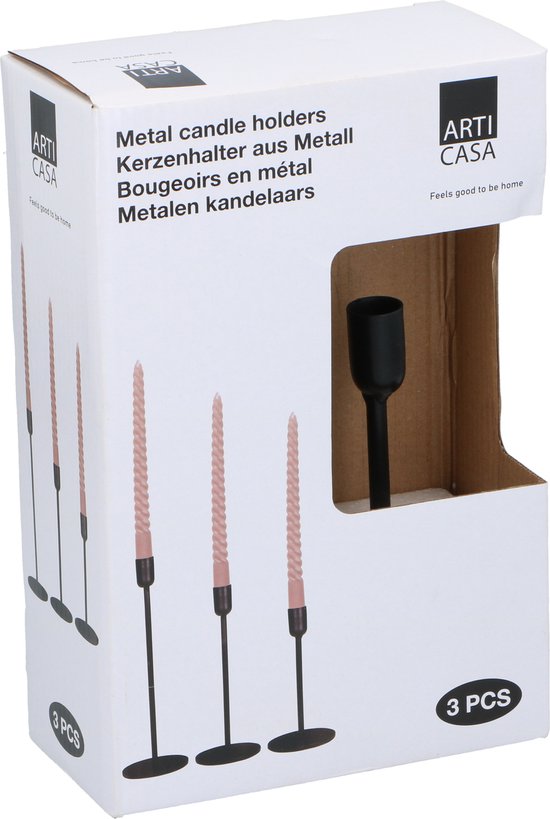 Arti Casa Kerzenständer Schwarz - Kerzenhalter 3 Stück - Geeignet für Kerzen Ø2cm - Metall