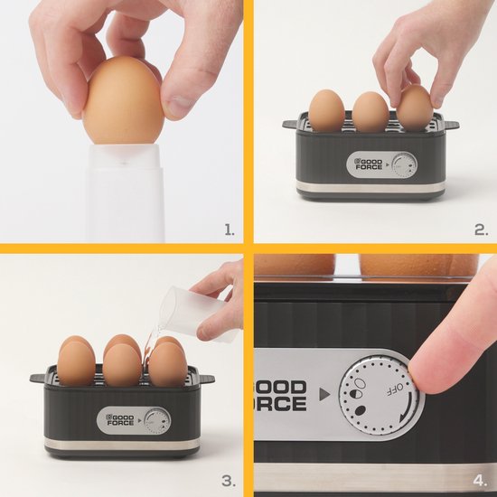 GoodForce elektrischer Eierkocher - für 1 - 6 Eier - mit Timer und Alarm