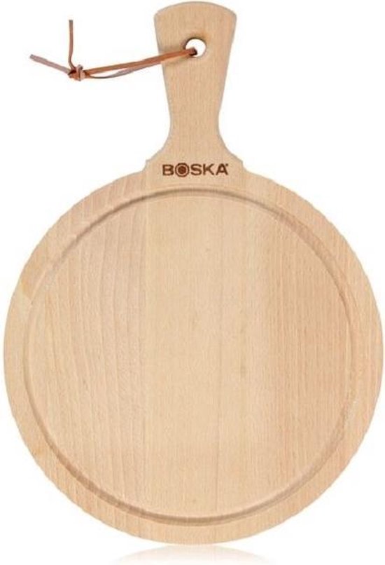 Boska Servierbrett Rund Amigo M - Servierbrett mit Griff - Rustikales Buchenholz - Braun - Ø 23,4 cm
