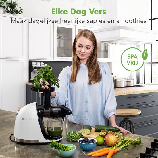 KitchenBrothers Slowjuicer - Entsafter - Gemüse- und Obstpresse - 700ml - mit Fruchtfleischbehälter - Saftpresse - Perlweiß