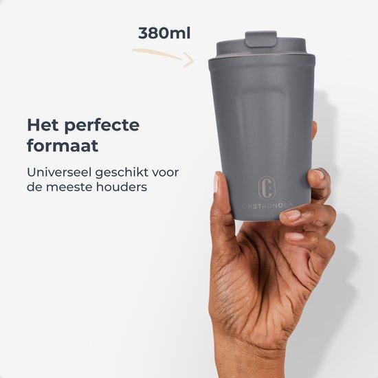 Castagnola Thermos Cup - Kaffeebecher To Go - Reisebecher für Kaffee und Tee - Teebecher - 380 ML - Edelstahl - Grau