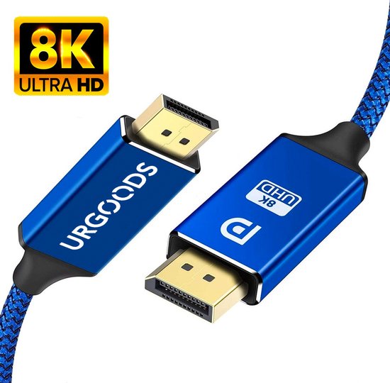 Displayport-Kabel 1.4 - DP-Kabel 8K - 24K vergoldet - 1,8 Meter - Blau