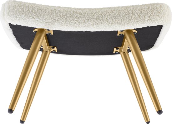 tectake Sessel im skandinavischen Stil - Mit Fußhocker - Teddy Chair Hygge - Sessel für Wohnzimmer, Schlafzimmer - Loungesessel - Goldfarbene Metallbeine - Belastbarkeit bis 150 kg - Creme