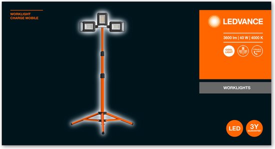 LEDVANCE Arbeitsleuchte LED: für Boden, WORKLAMP BATTERY STATTERY / 4-,- W, 22-...24- V, Abstrahlwinkel: 11-, Cool White, 4- K, Gehäusematerial: Aluminium/Kunststoff, IP54