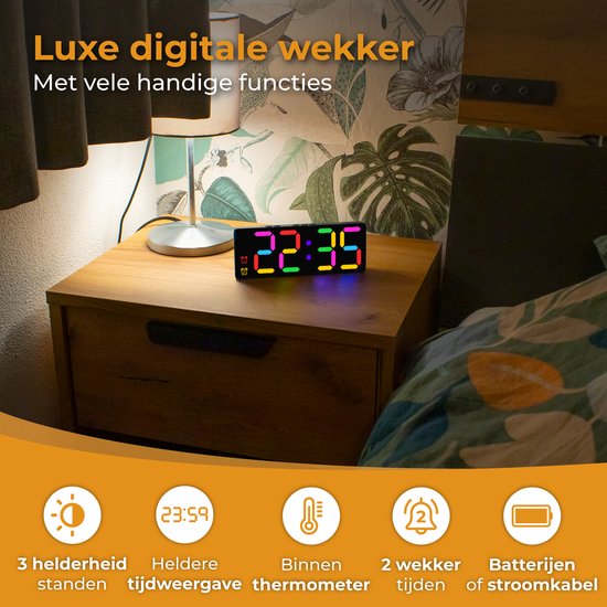 Nuvance Digitaler Wecker - Digitaluhr - Wecker für Kinder & Erwachsene - Reisewecker - Schlafzimmer - Led Wecker Digital - Schwarz RGB