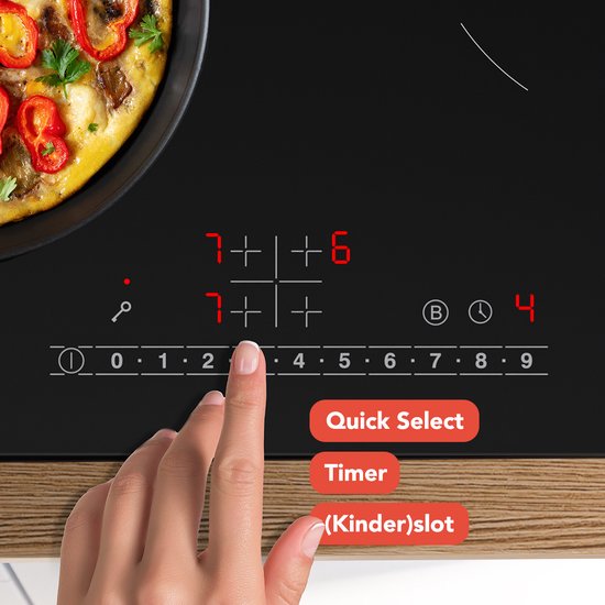 KitchenBrothers Induktionskochfeld - Einbau-Induktionskochfeld - 60 cm - 4 Zonen - 1 und 2 Phasen - bis zu 2400W - Schwarz