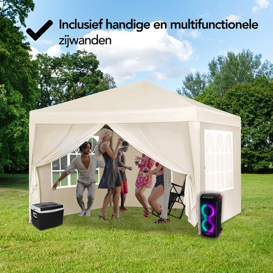 Brixy Partyzelt - faltbar - einfacher Aufbau - 3x3m - wasserdicht - Pavillon mit Seitenwänden - inkl. Tragetasche - Creme